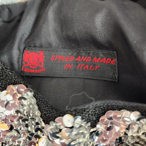 Vintage Leumann Italian Made Crepe Fit and Flare Dress Black Sequin Collar - Picture 3 of 14